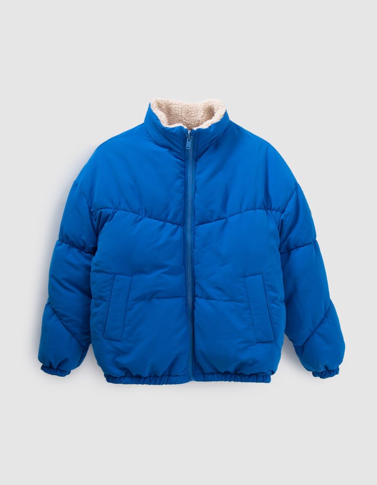 Omkeerbare pufferjas blauw en ecru Sherpa meisjes-1