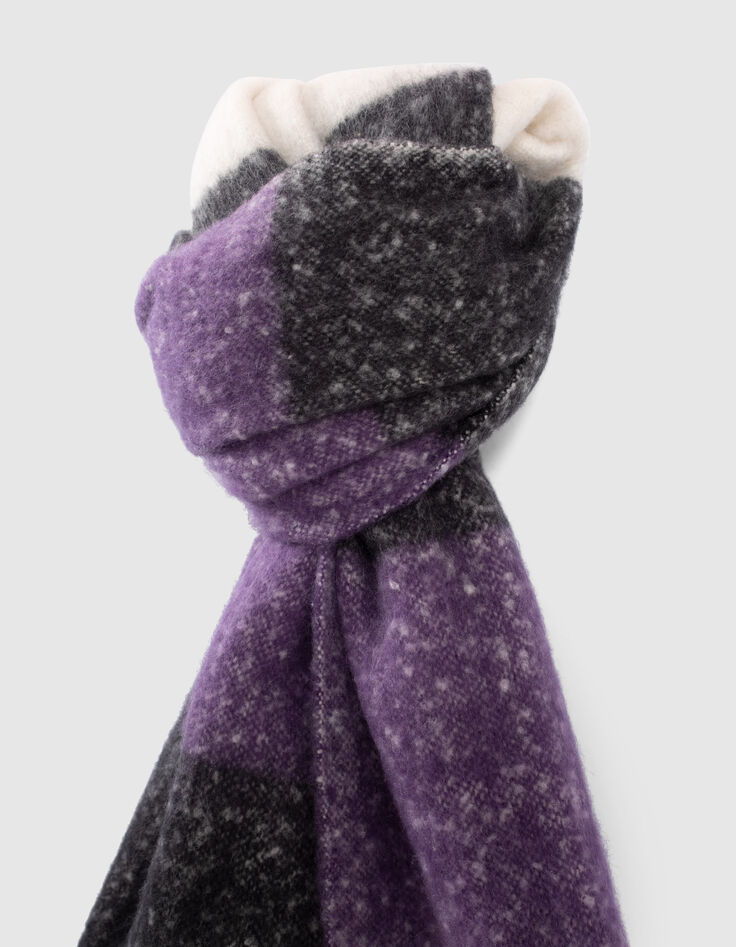 Sjaal in zwart, ecru, violet strepenmotief meisjes-3
