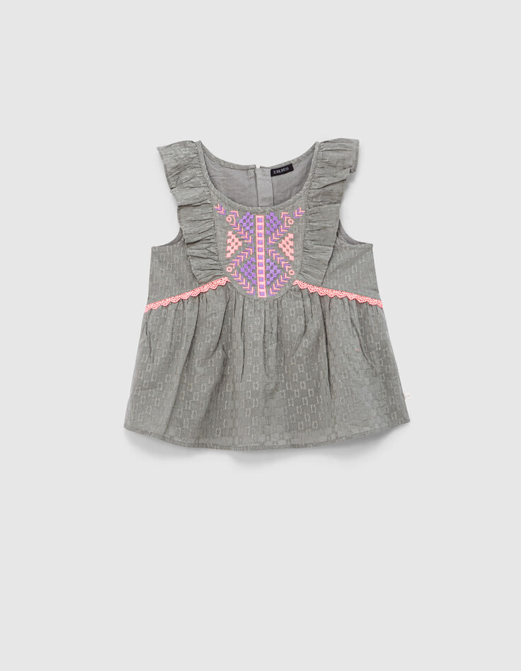 Girls’ khaki jacquard fabric top with neon embroidery-3