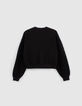Cardigan cropped noir tricot manches ajourées fille-3