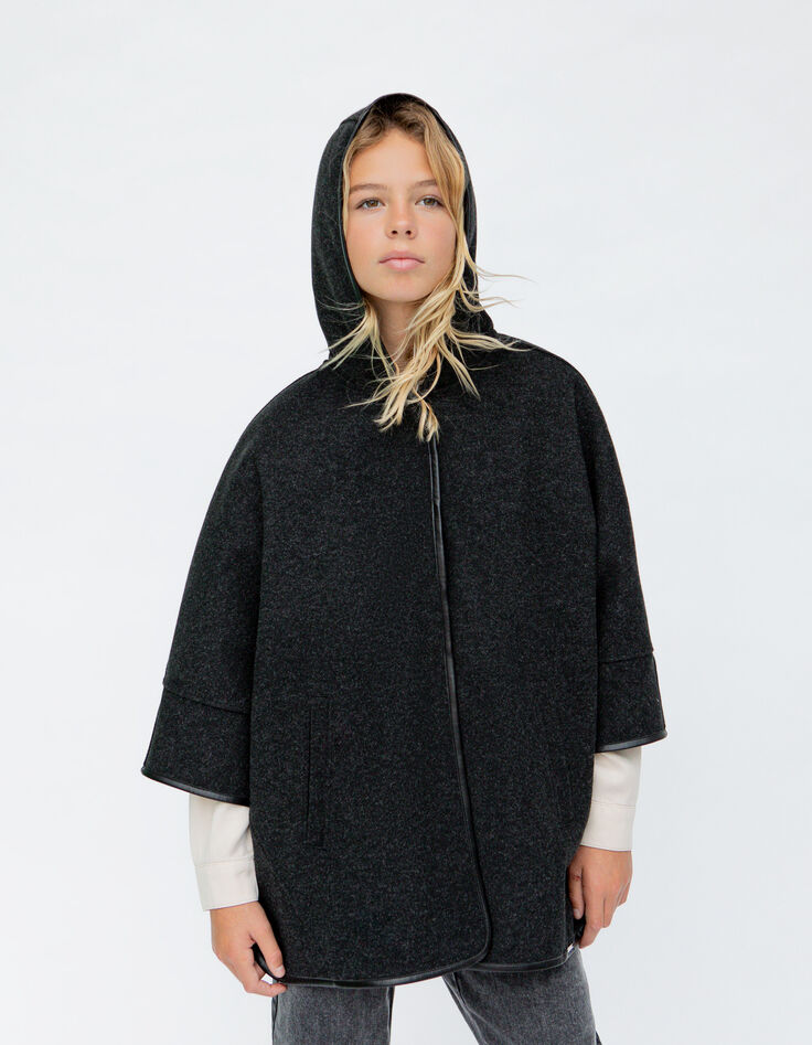 Girls’ grey hooded cape coat-2