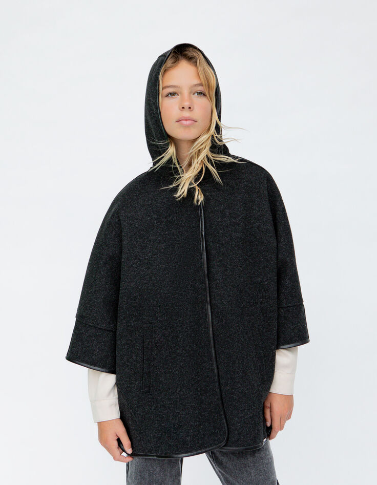 Manteau cape grise à capuche fille-2