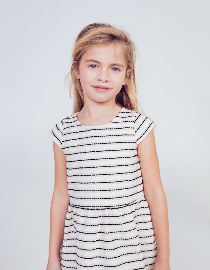 Girls’ ecru dress with striped motif jacquard-9