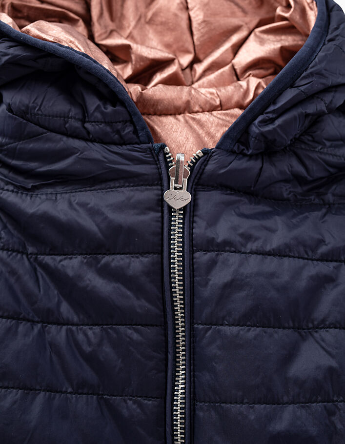 Girls' medium pink and navy reversible padded jacket