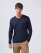 Men's navy V-neck sweater with Ottoman ribbing-1