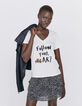 Cremeweiß Damen-T-Shirt mit Jisbar-Tag-Print-1
