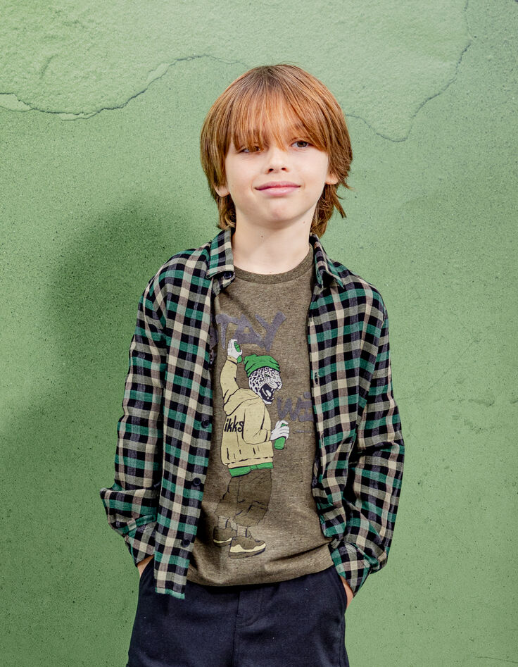 Camiseta caqui con estampado visual de leopardo para niño-2