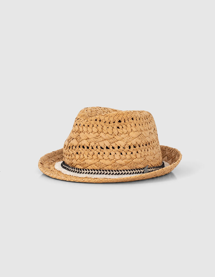 Wheat woven paper hat with fringed braid -2