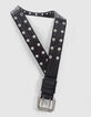 Women’s black quilted leather jeans belt with eyelets-5