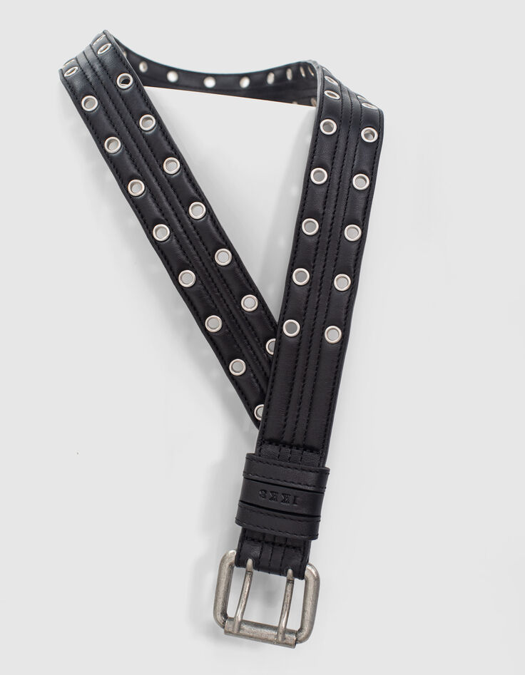Cinturón jean negro acolchado ojales mujer-5