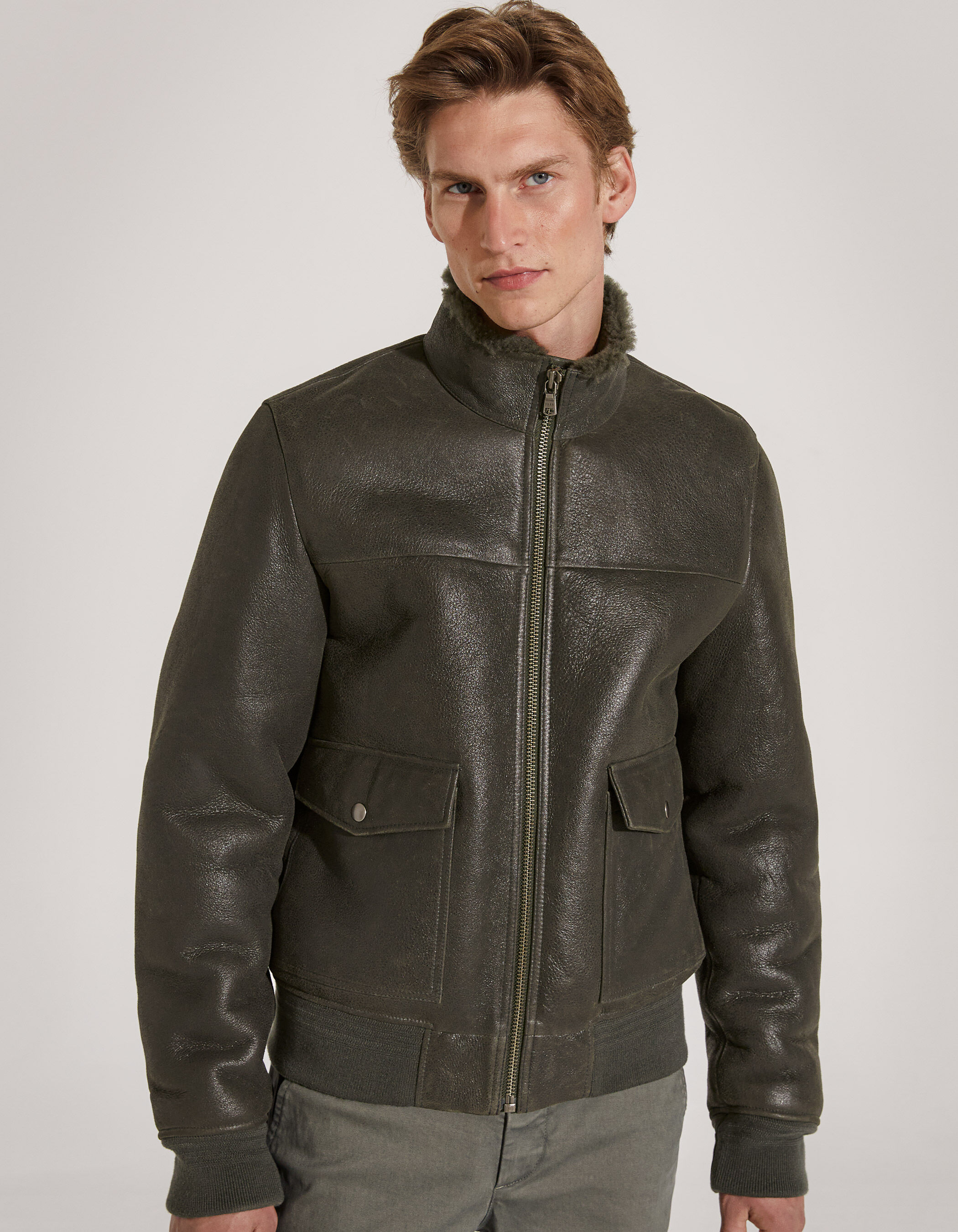 7,915円Stand Collar Leather Jacket Blouson type