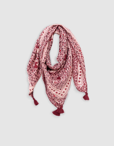 Girl's recycled pink floral print square scarf - IKKS