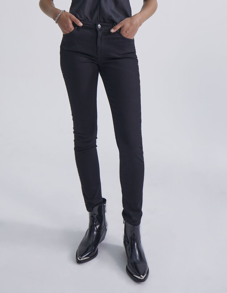 Jean slim noir effet sculpt up clous côtés Femme-2