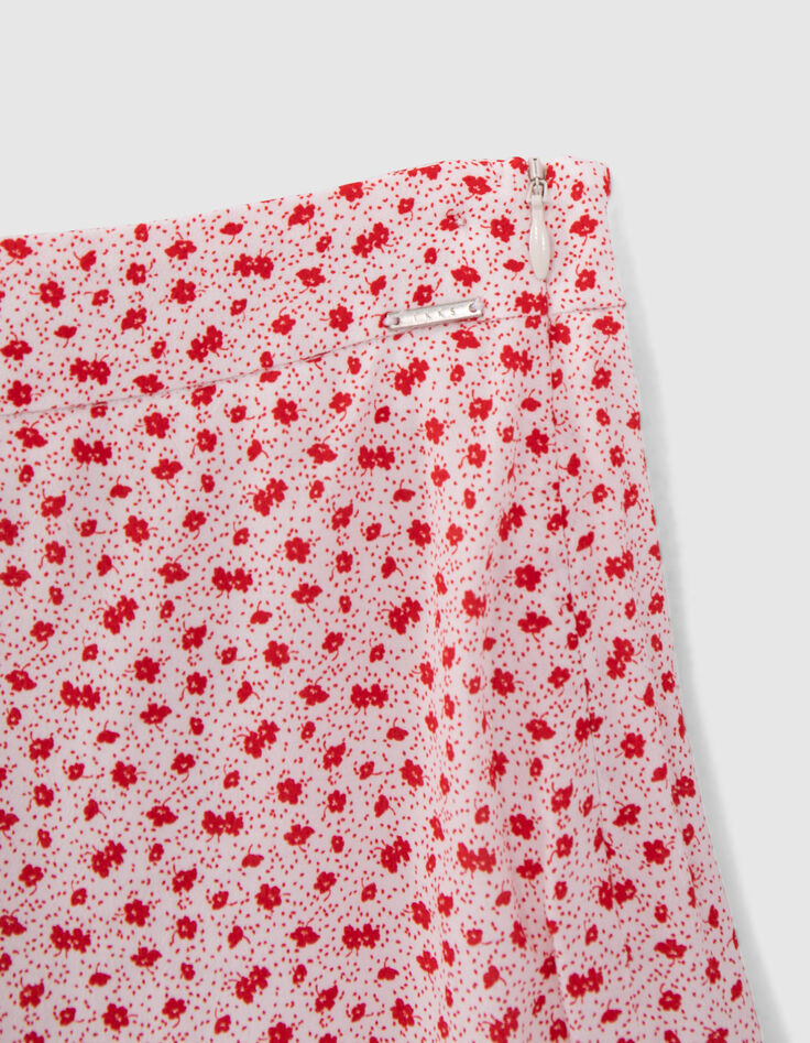 Short ecru skirt LENZING™ ECOVERO™ red flowers girl-7