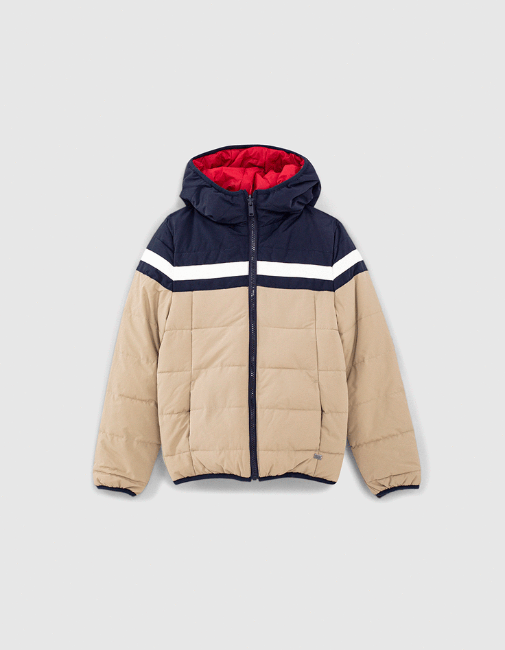 Boys’ navy, camel and red reversible padded jacket-1