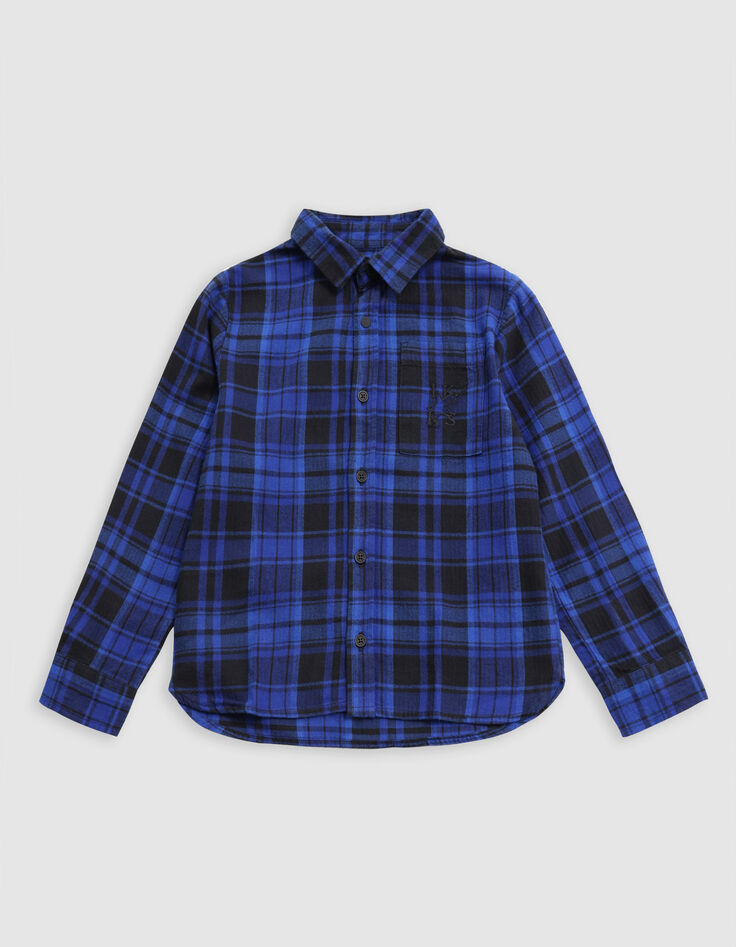 Camisa de cuadros azules con capucha de niño extraíble-8