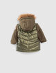 Baby girls’ dark khaki fur-lined mixed-fabric parka-3