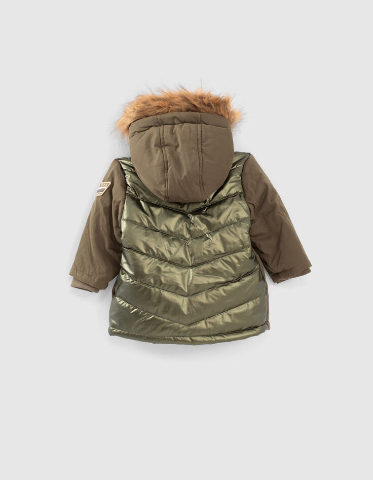 Baby girls’ dark khaki fur-lined mixed-fabric parka-3