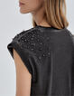 Tee-shirt noir ave clous et strass Femme-3