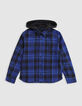 Blue plaid shirt with removable boy's hood-4