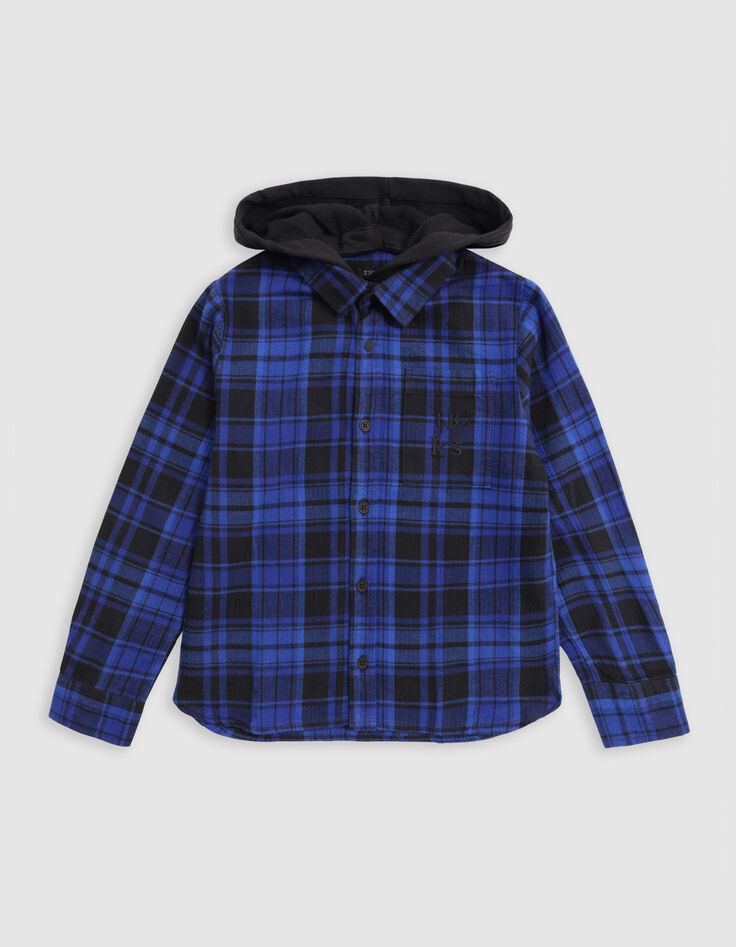 Blue plaid shirt with removable boy's hood-4