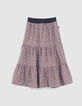 Girls' navy micro-flower print long skirt-1