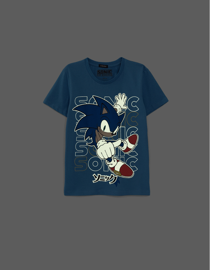 T-shirt SONIC bleu phosphorescent garçon-1