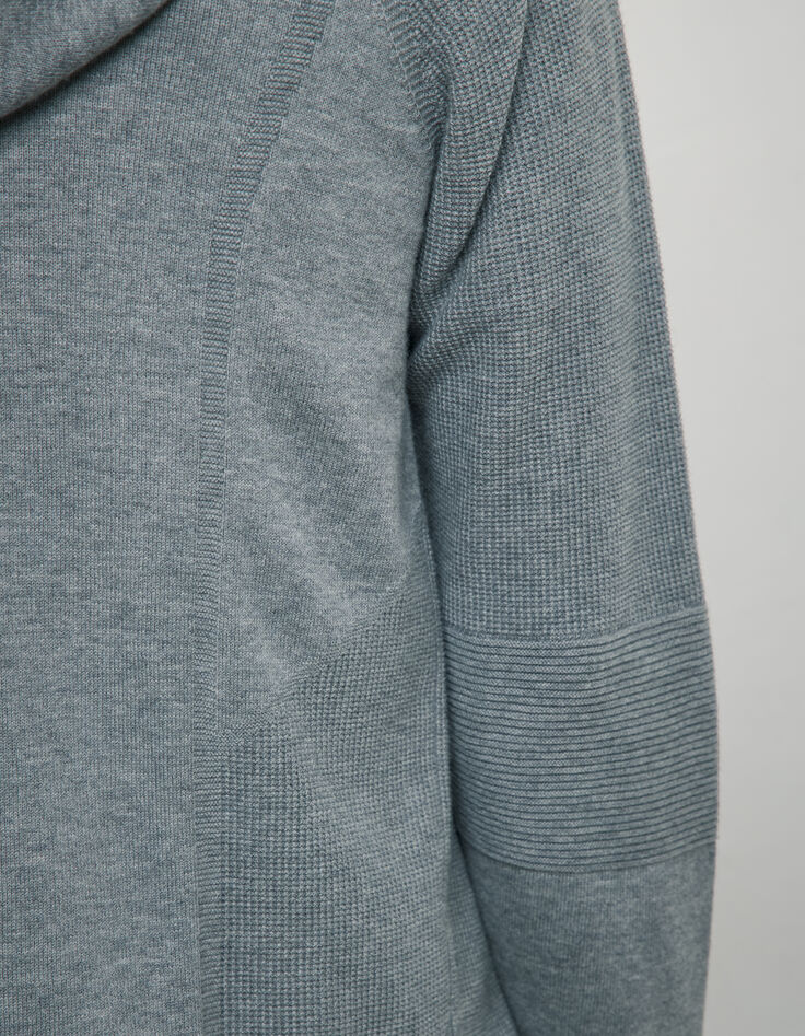 Men’s grey marl 3D knit hooded cardigan-5