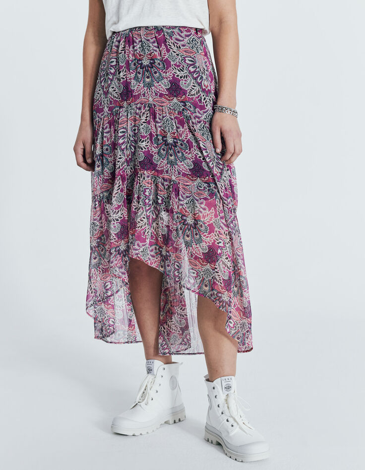 Women’s fuchsia floral bandana print asymmetric skirt-3