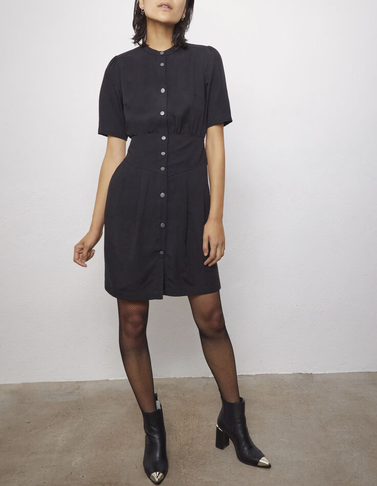 Women’s black Tencel and linen buttoned-front dress-1