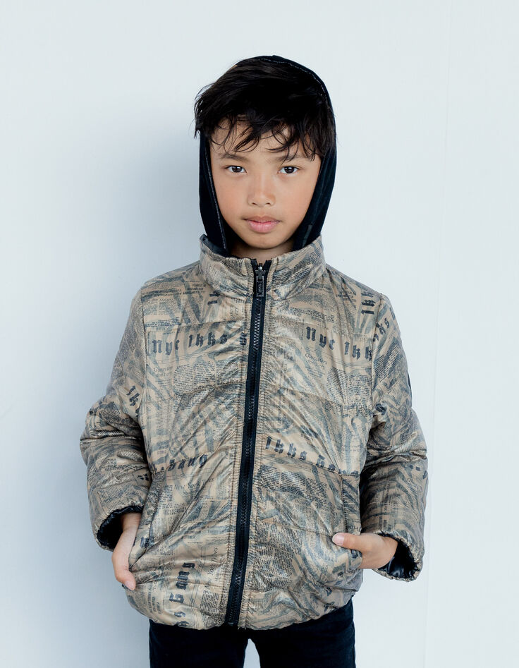 Boys’ mocha print/black reversible padded jacket-5