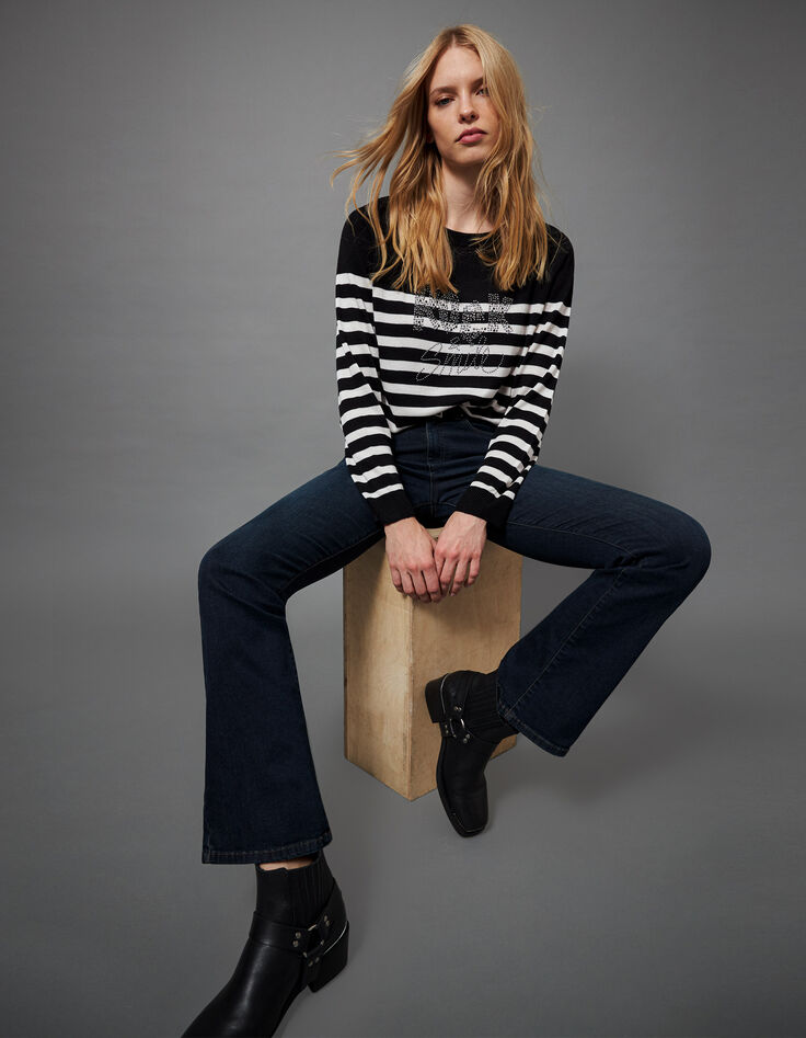 Women’s black & white striped knit sweater, rock studs-1