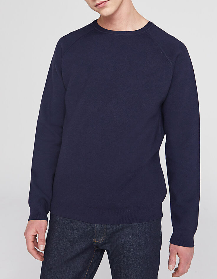 Marineblau meliertes Herren-Sweatshirt mit Rundhalsausschnitt-2