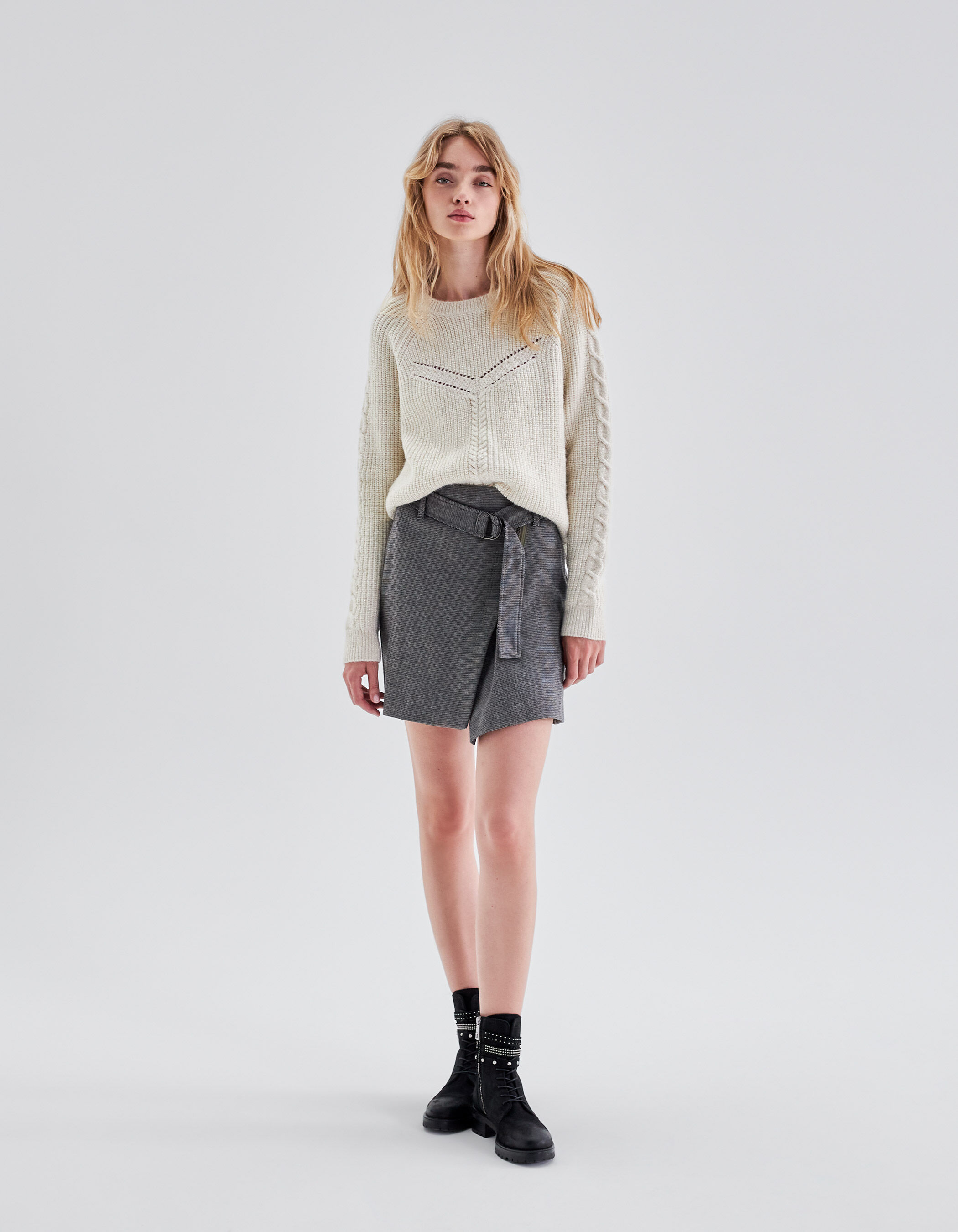 Women's grey semi-plain wrap short skirt