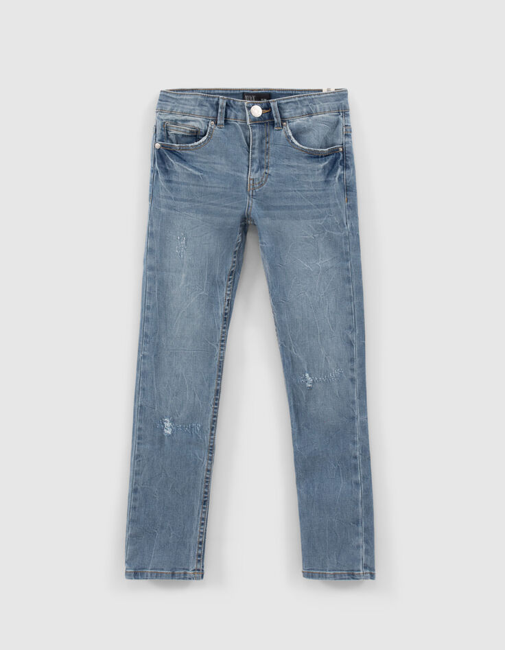 Boys’ blue slim jeans with placed distressing-1