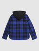 Blue plaid shirt with removable boy's hood-6