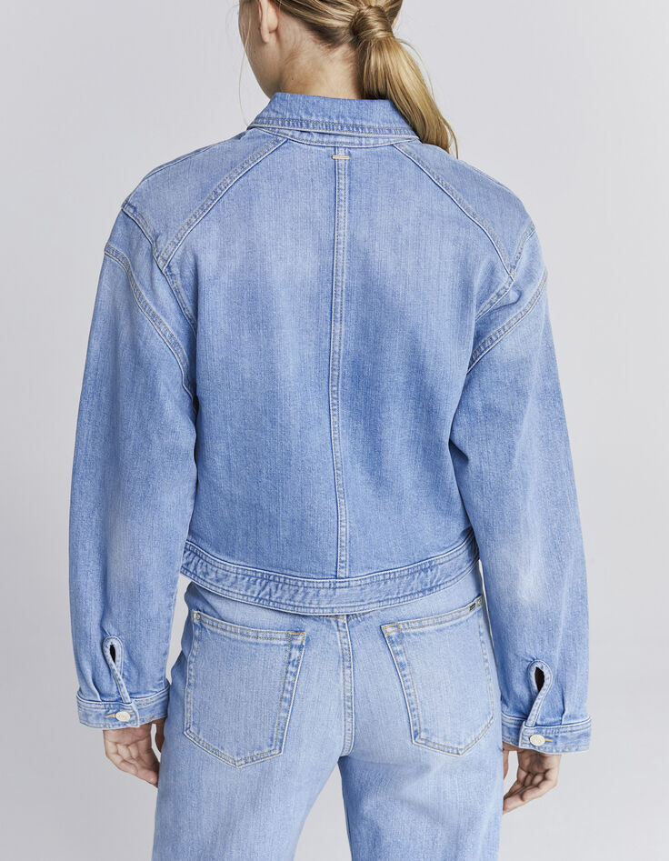 Veste oversize en jean détail épaulettes et poches femme-3