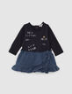 Baby girls’ jersey and denim mixed-fabric dress-1