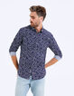 Men’s indigo floral motif slim shirt-1