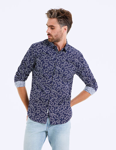 Men’s indigo floral motif slim shirt - IKKS