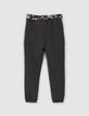 Girls’ grey marl joggers with graphic scarf belt-4