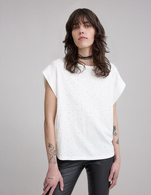 Camiseta blanca de mujer con tachuelas facetadas - IKKS