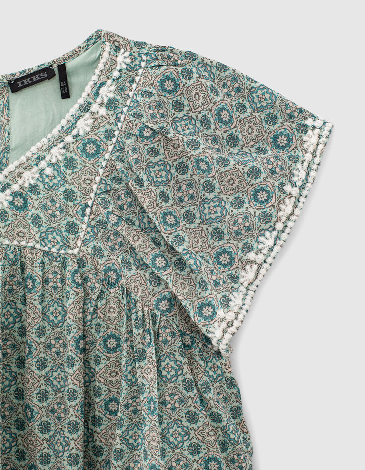 Loose top aqua met geometrische print meisjes-4