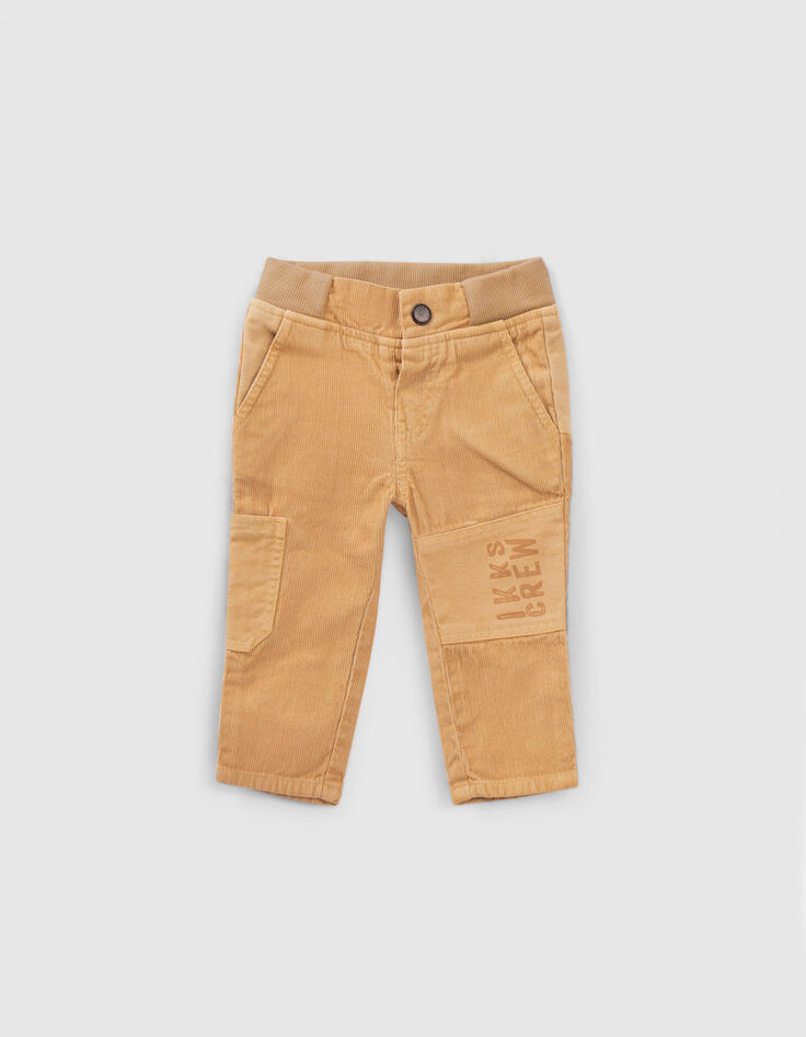 Baby boys’ camel mixed-fabric elasticated trousers-1