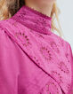 Violet blouse in biokatoen borduursel bloem dames-2