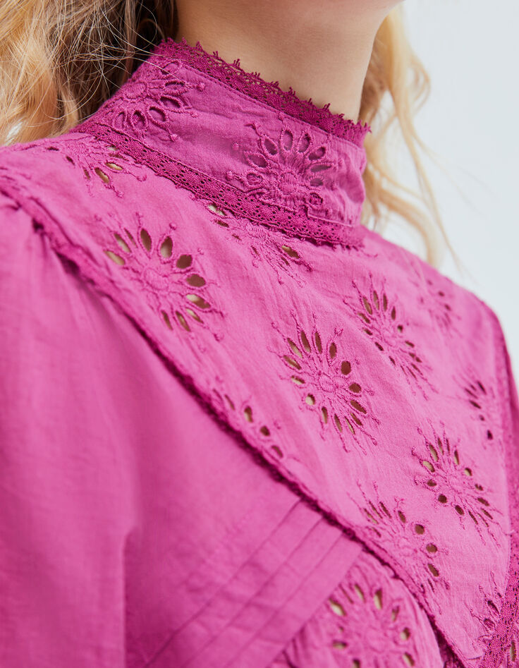 Violet blouse in biokatoen borduursel bloem dames-2
