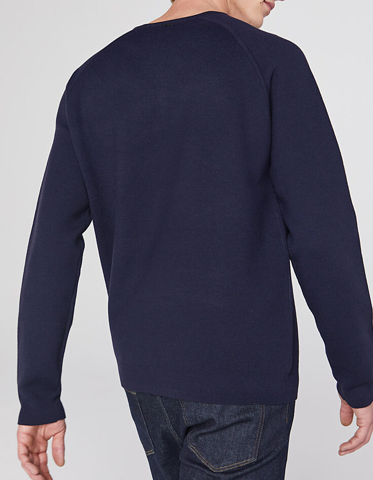 Marineblau meliertes Herren-Sweatshirt mit Rundhalsausschnitt-3