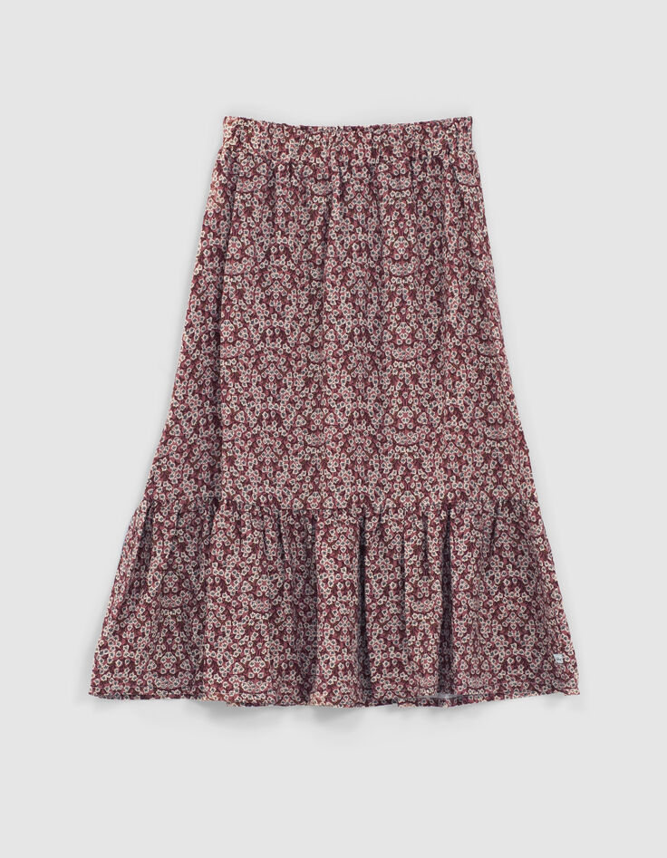 Girls’ rosewood blurry floral print long skirt-1