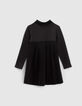 Girls’ black mixed-fabric dress with pleated back-3