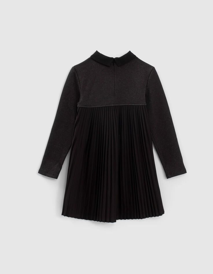 Robe noire bi matière à dos plissé fille-3